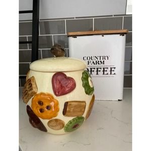 Vintage  “COOKIES ALL OVER"  Cookie Jar 1950's Walnut Lid